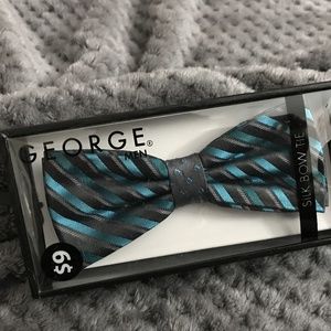 George silk teal and black striped bow ties